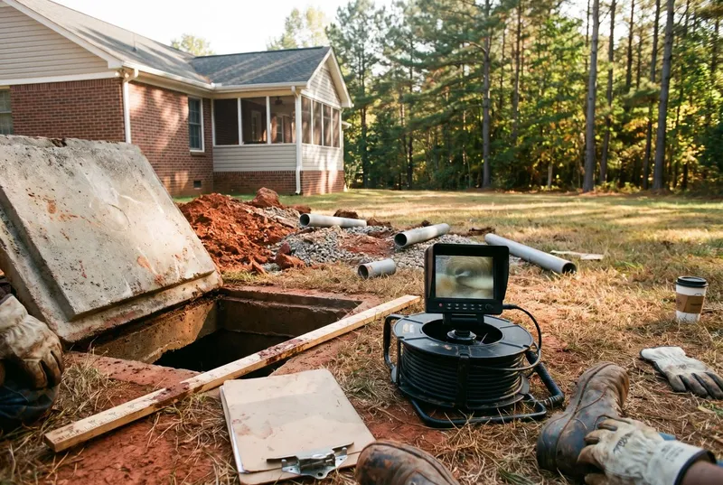 A septic inspection camera and monitor beside an open tank in Wesley Chapel (sample photo)