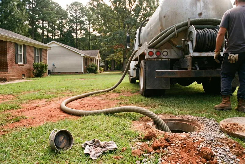 A vacuum hose in an open septic riser in Monroe (sample photo)