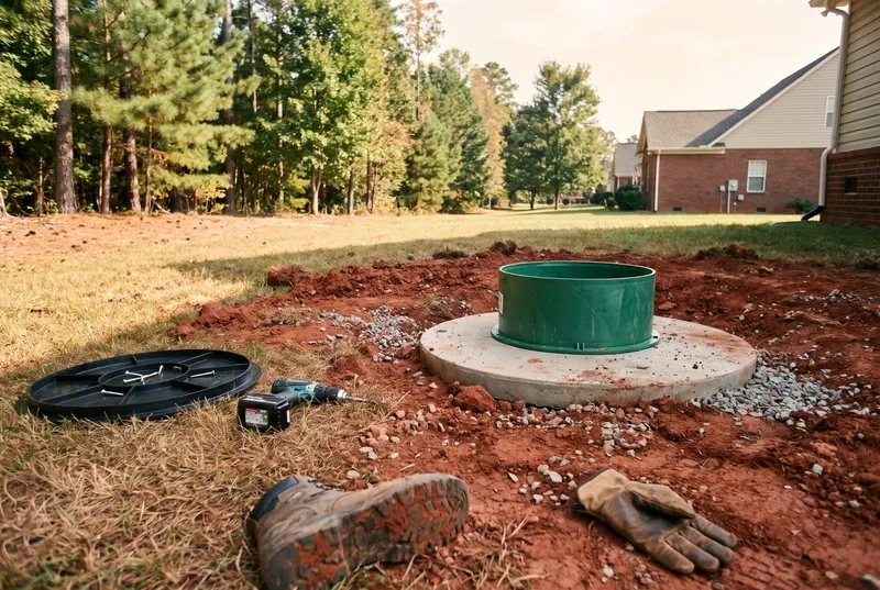 A new green septic riser set at grade in Unionville (sample photo)